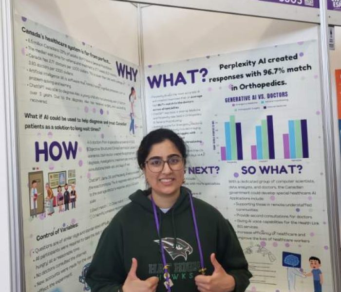 CWSF Fatema with her AI project at the Canada-Wide Science Fair in Ottawa