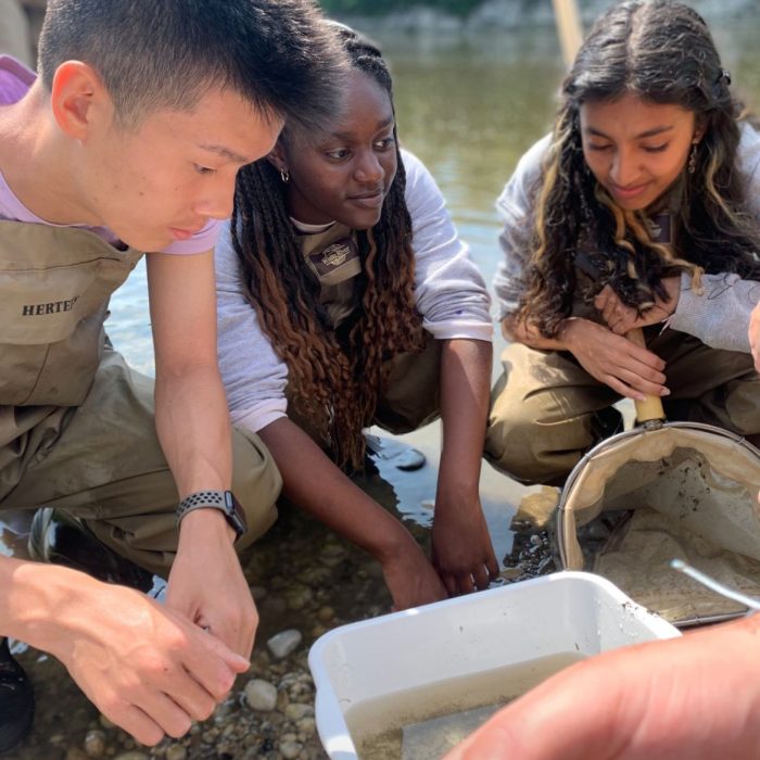 Shan5 Shanya and Shads participating in the AquaSONG lab at Grand River where they looked for organisms to study under a microscope